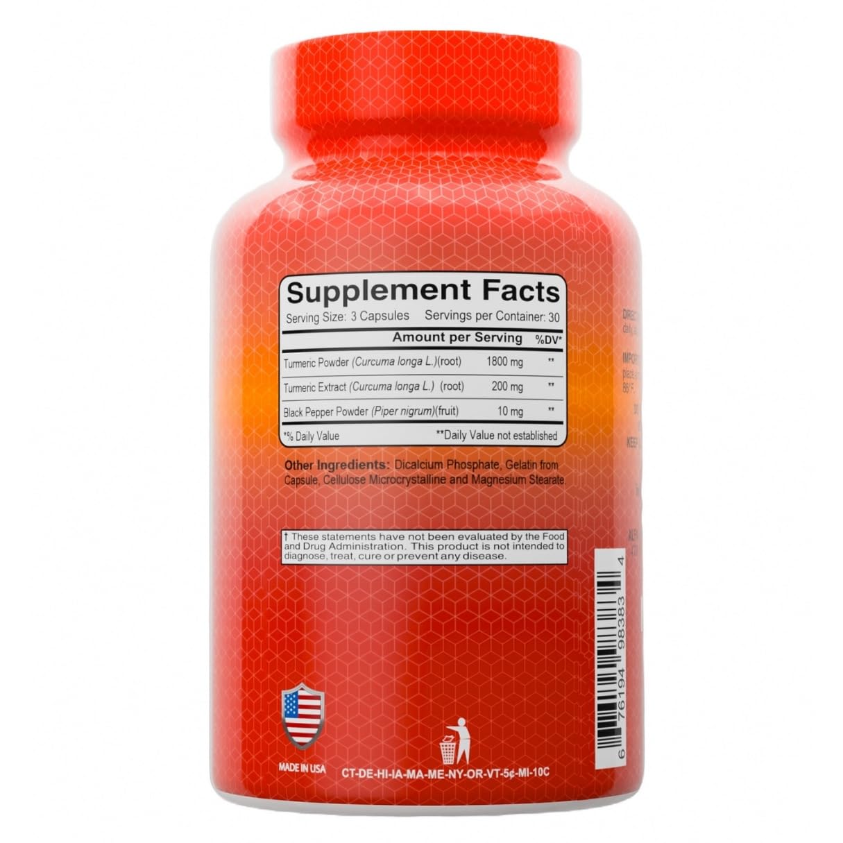 ALFA VITAMINS Curcumin Turmeric with Black Pepper, 90 Capsules