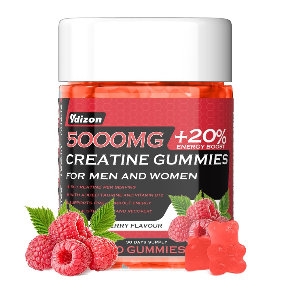 Ydizon Creatine Monohydrate Gummies Complex – 5000mg per Serving with L-Taurine & Vitamin B12, Pre-Workout Support, Vegan & Sugar-Free, 90 Count