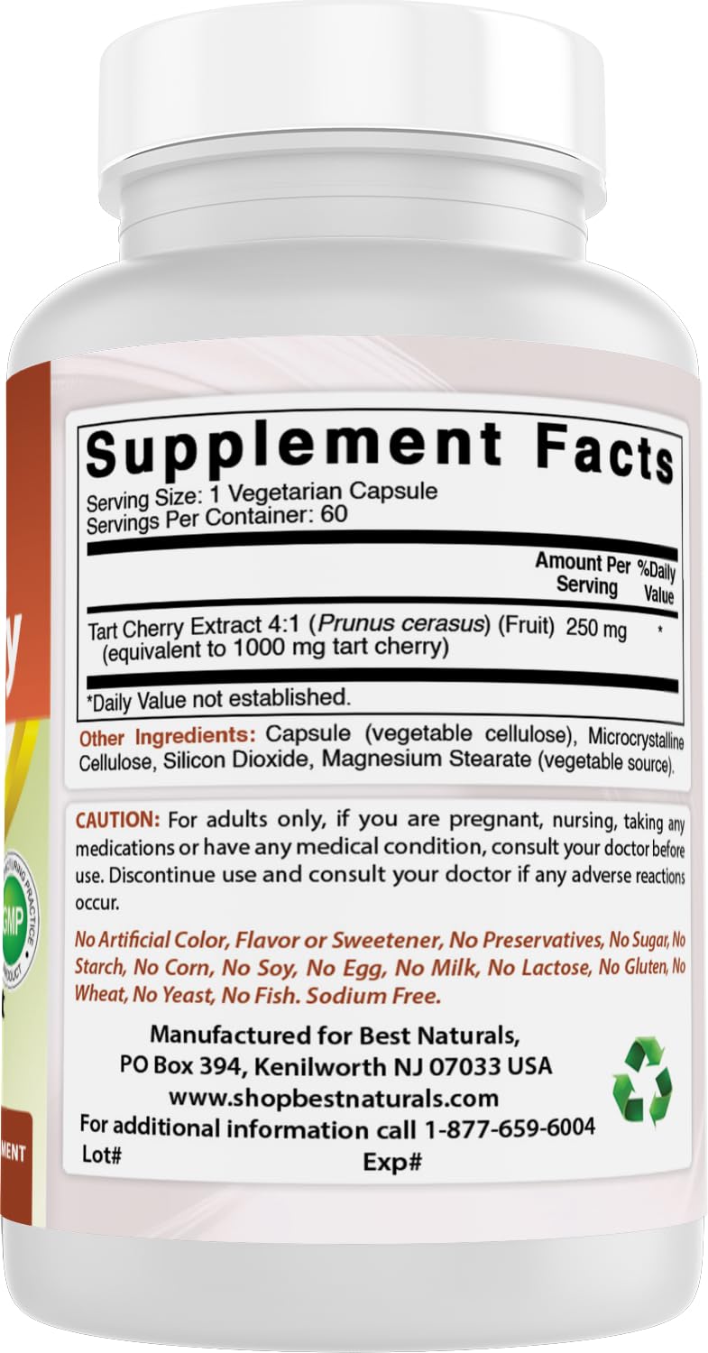 Best Naturals Tart Cherry Extract 1000 mg Capsules 60 Count