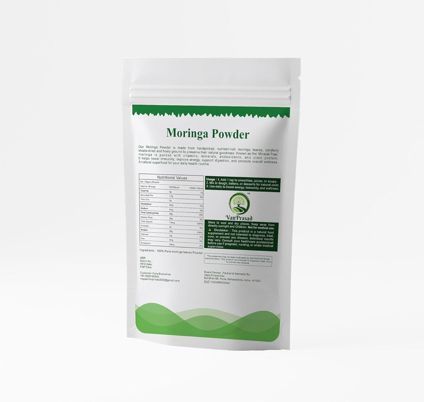 VanPrasad 100% Pure Organic Moringa Powder 3.5 Ounce