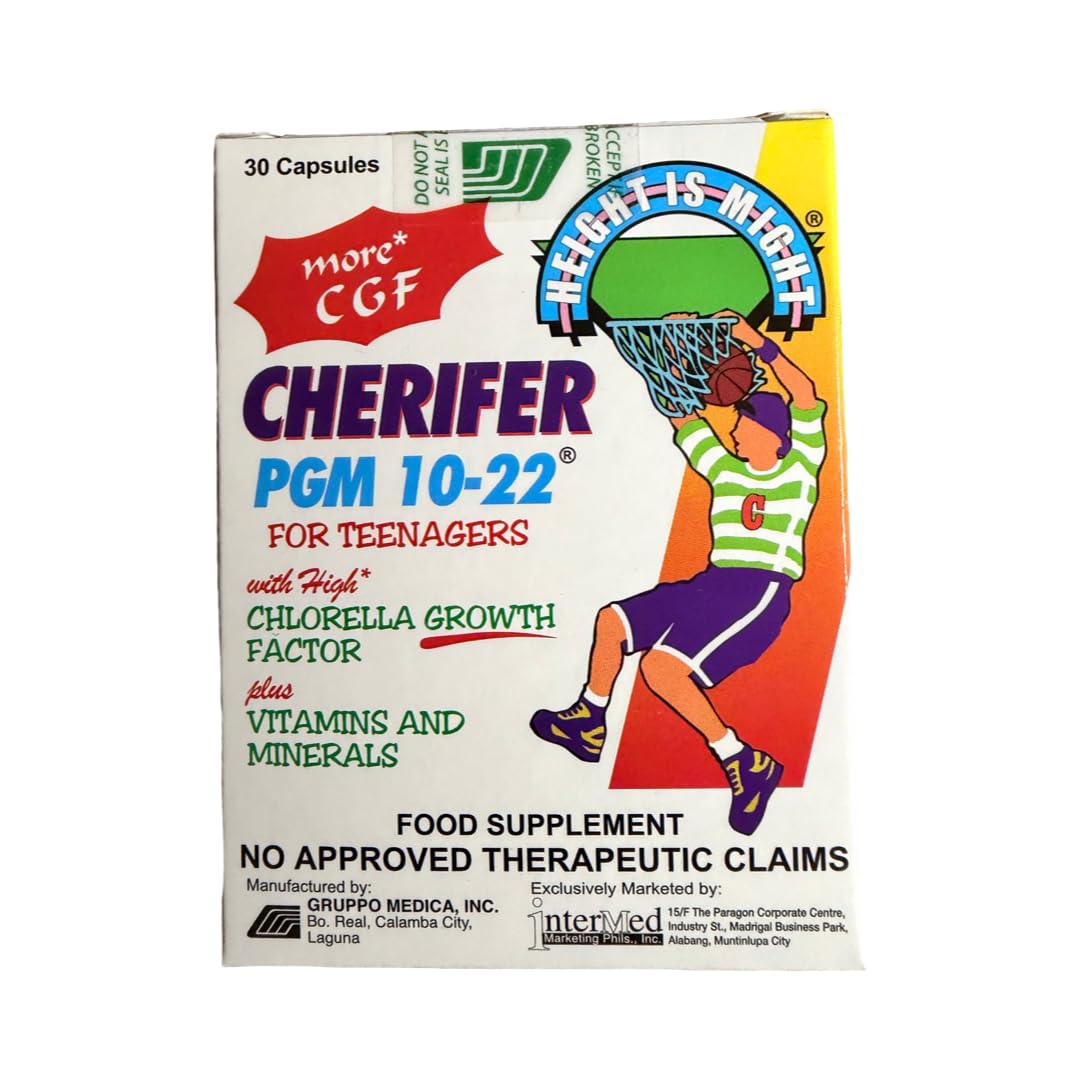 Cherifer PGM 10-22 with Zinc for Teenagers, Chlorella Growth Factor and Taurine, 30 Capsules