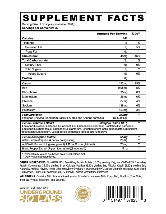 Underground Bio Labs Panda Fuel Premium Protein Whey Protein Powder, 40 Servings