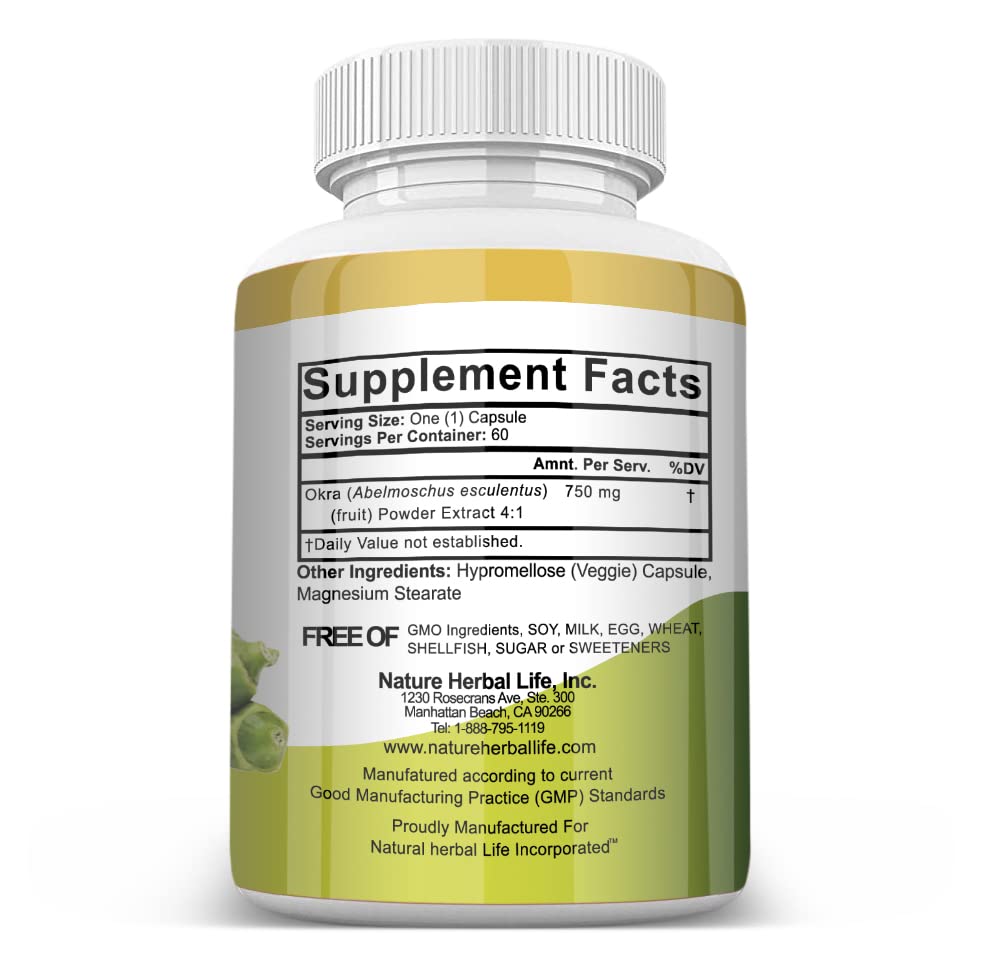 Nature Herbal Life Okra Capsules 750 mg, 180 Capsules
