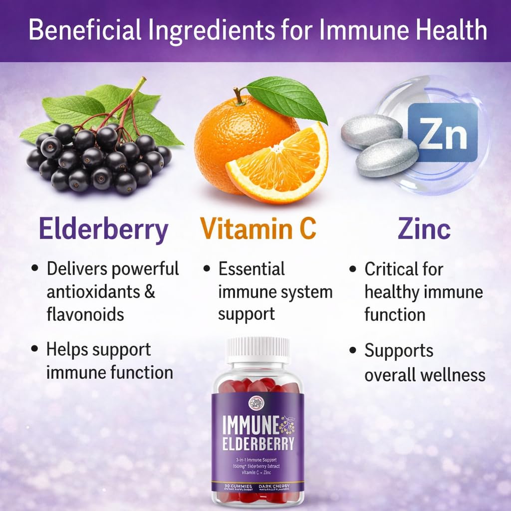Grab The Gold Immunity Gummies Elderberry Vitamin C Zinc 90 Count