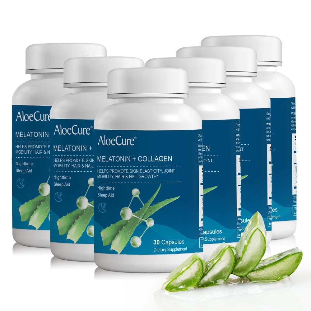 AloeCure Natural Melatonin + Collagen Sleep Aid Supplement, 180 Capsules