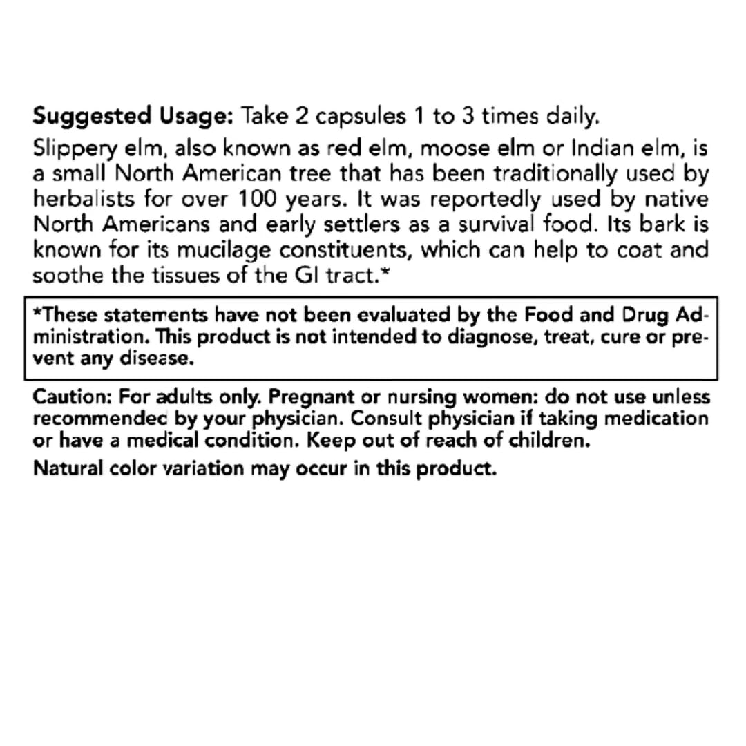 Rachelstea Slippery Elm 400 mg Capsule, 100 Count
