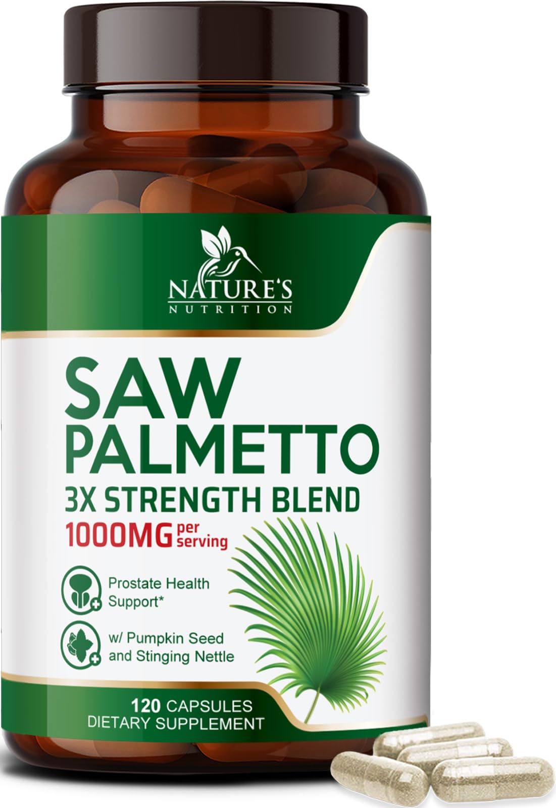Nature's Nutrition Saw Palmetto for Men 3X Strength Prostate Health Capsules 120 Count