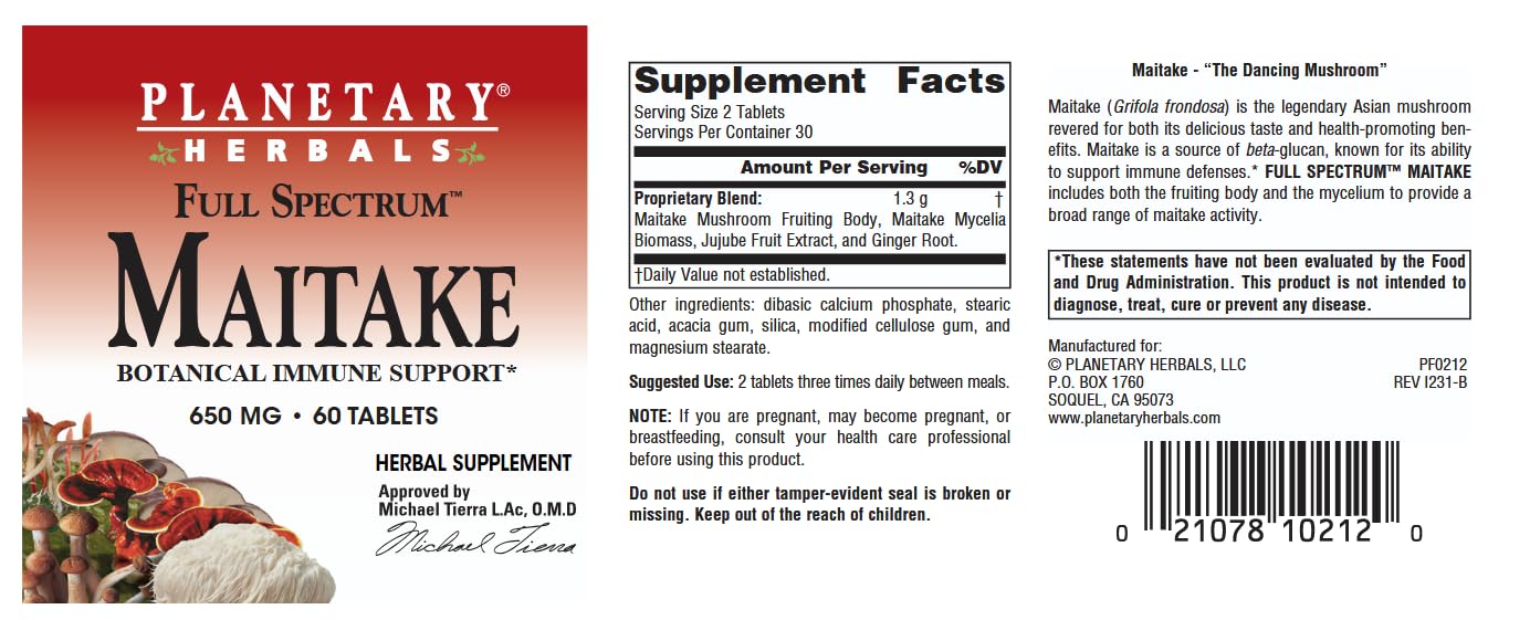 Planetary Herbals Full Spectrum Maitake Mushroom Tablets, 60 Count