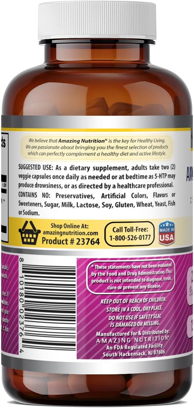 Amazing Nutrition 5-HTP (L-5-Hydroxytryptophan) Supplement, 240 Capsules