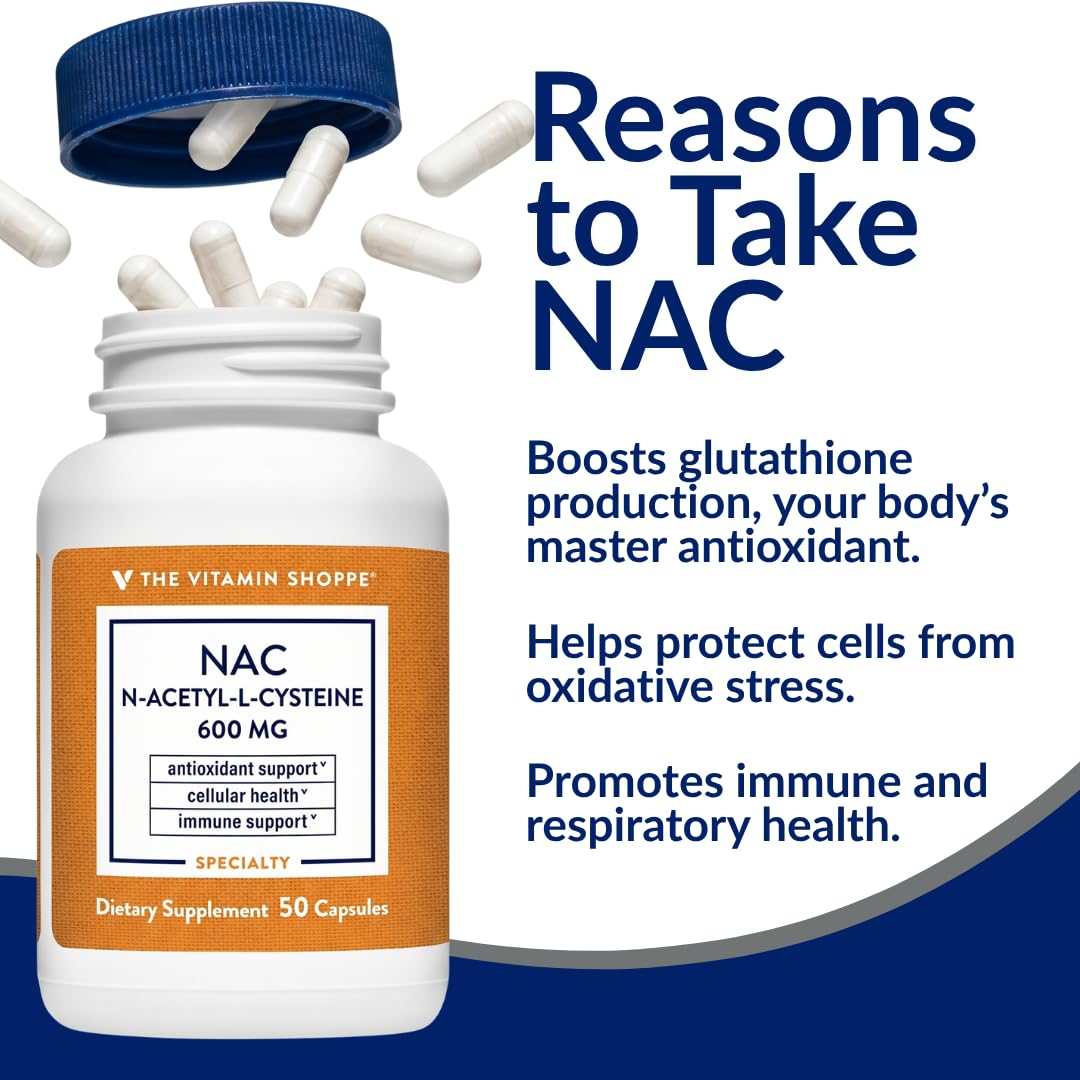 The Vitamin Shoppe NAC Supplement 600mg N-Acetyl L-Cysteine Capsules, 50 Count