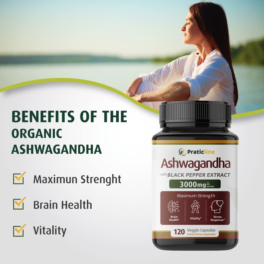 PRATIC LINE Ashwagandha Capsules 3,000 mg 120 Count