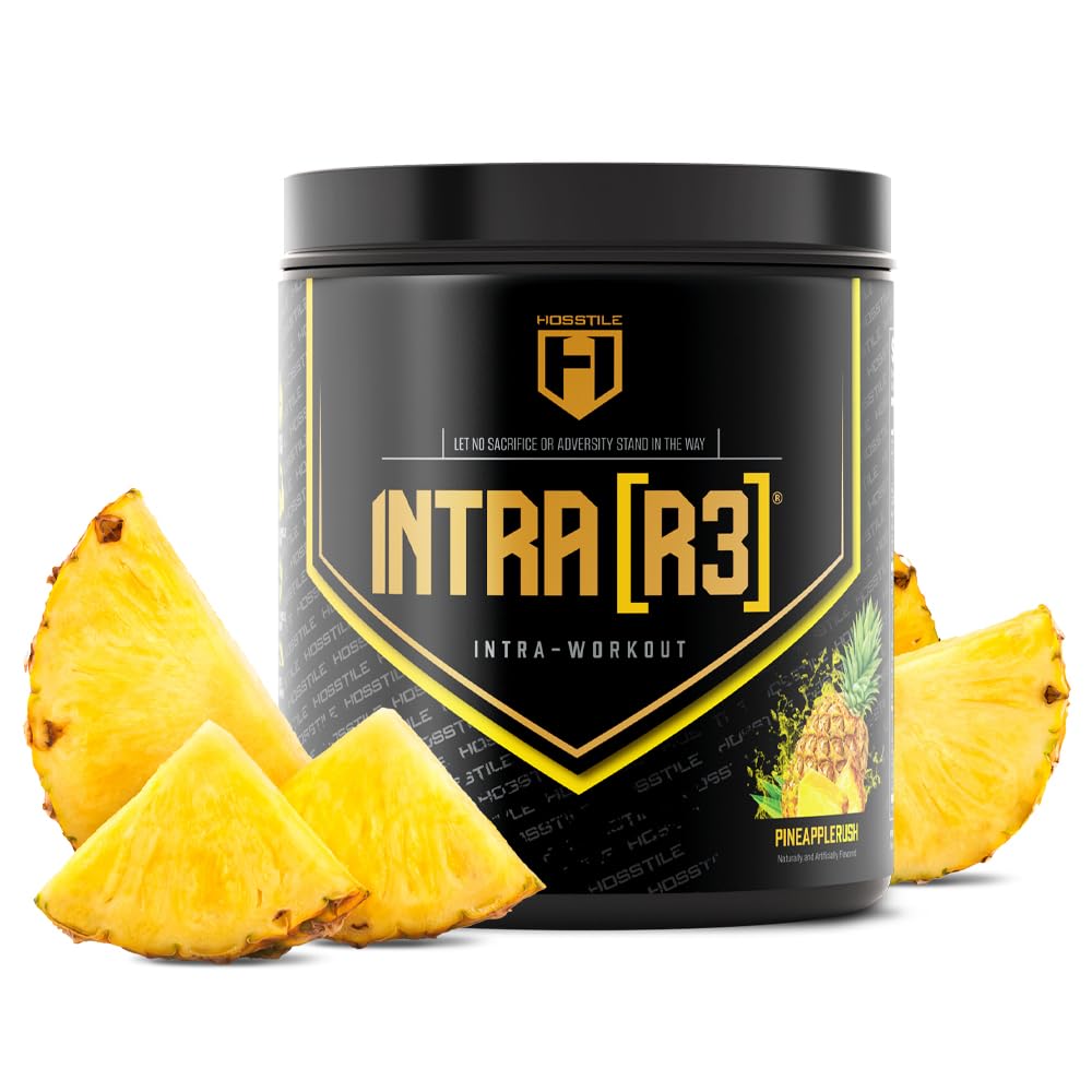 HOSSTILE Intra[R3] Intra Workout Powder EAA & BCAA Drink with Carbs, Pineapple Rush, 28 Servings