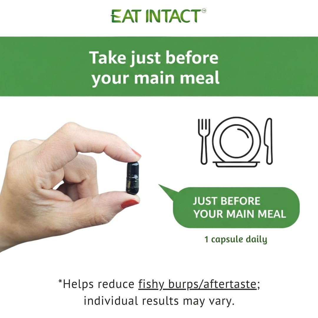 EAT INTACT Vegan Omega 3 from Algae Oil – Plant-Based, Unconcentrated EPA & DHA with Naturally Occurring Polar Lipids – Fish & Krill Oil Alternative – Carrageenan-Free, Non-GMO – 1 Capsule