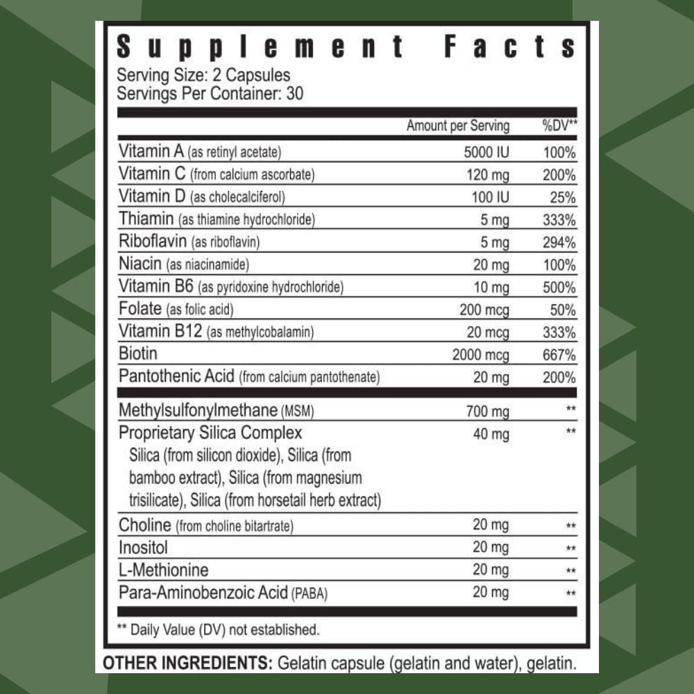 Youngevity Ultimate Hair, Skin, and Nails 2000 mcg Biotin + Essential CoFactors, 9 Vitamins/Minerals, PABA, Silica, MSM, B-6 Capsules, 120 Count