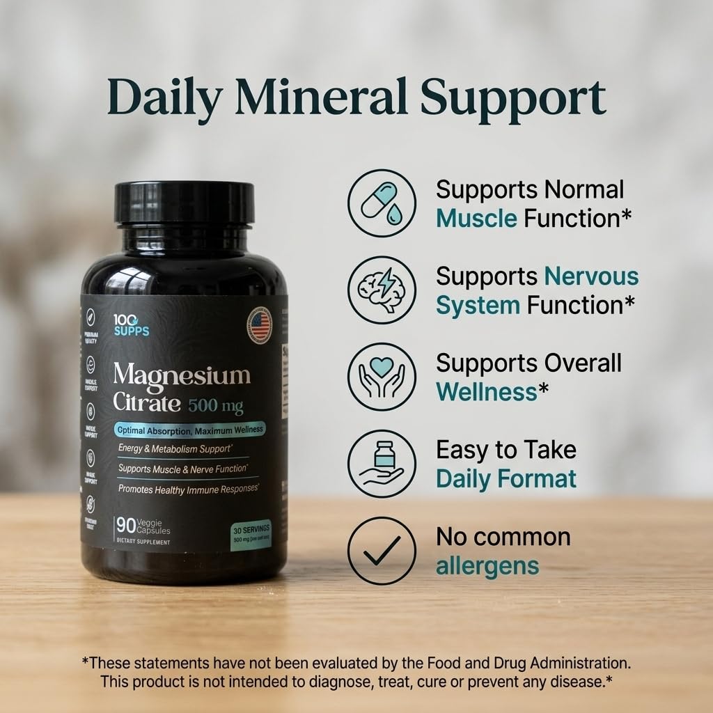 100 Supps Magnesium Citrate 500mg Capsule, 90 Capsules