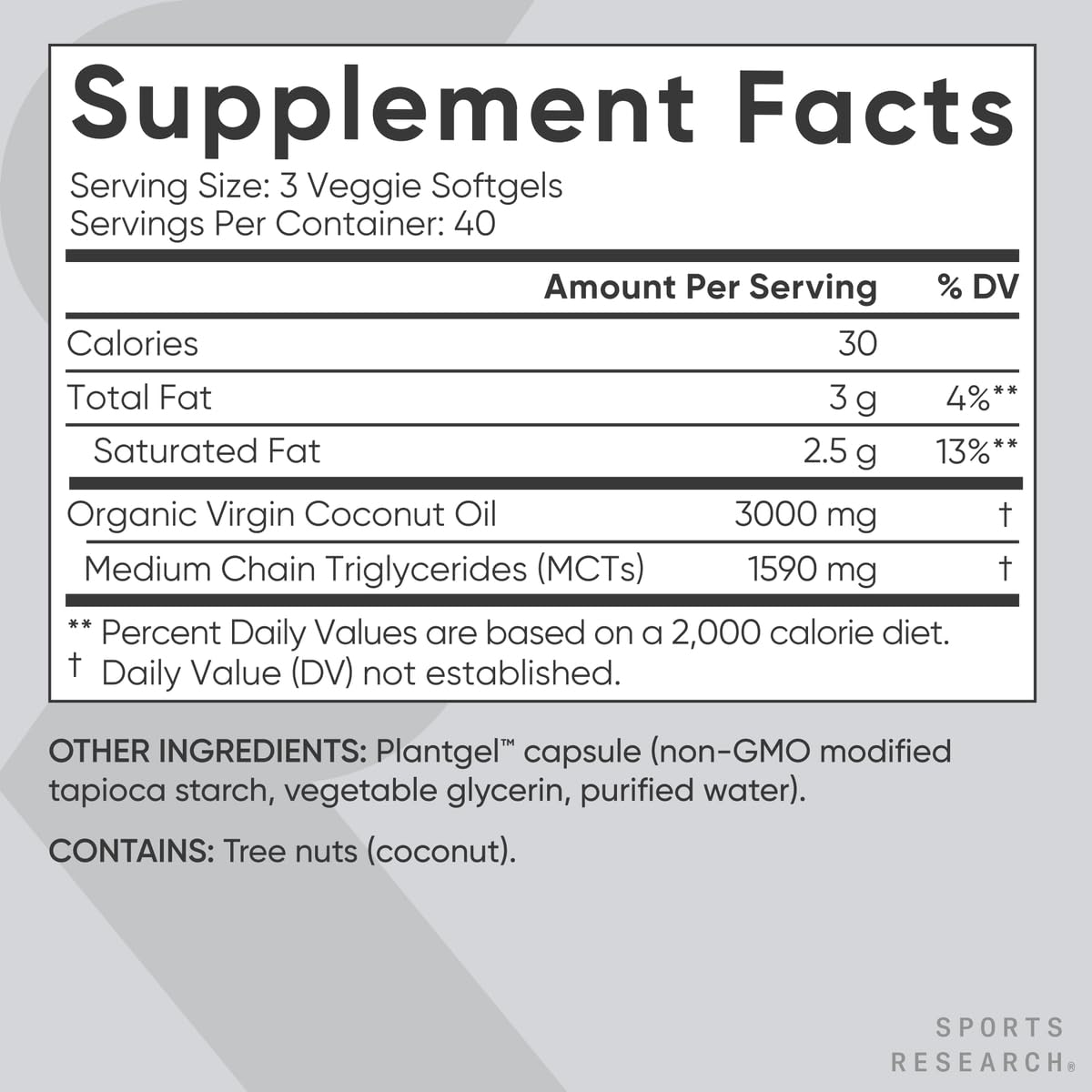 Sports Research Organic Coconut Oil Softgels, 120 Count