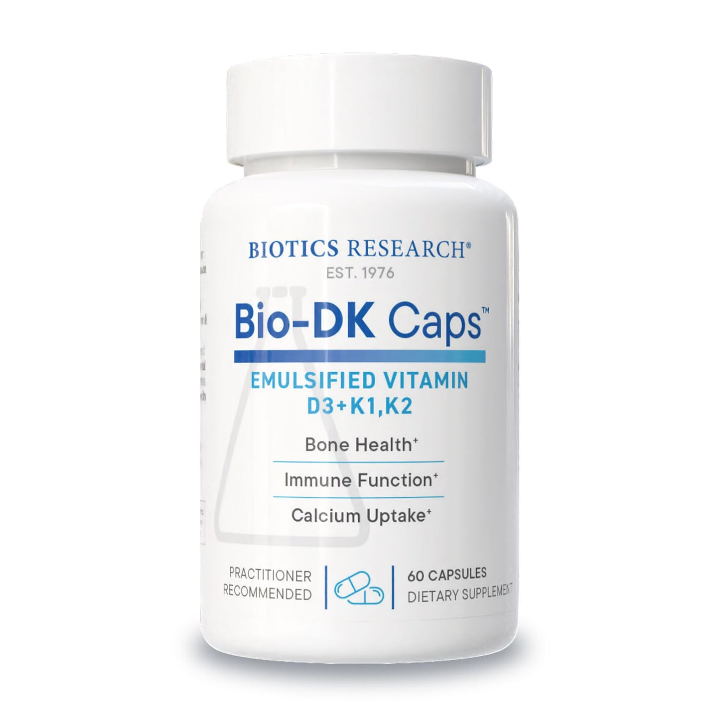 BIOTICS RESEARCH Bio-DK Caps Emulsified Vitamin D and K, Vitamin D3 125 mcg & Vitamin K (K1, K2) 550 mcg MK7, Vitamin D3 K2 K1, 60 Capsules