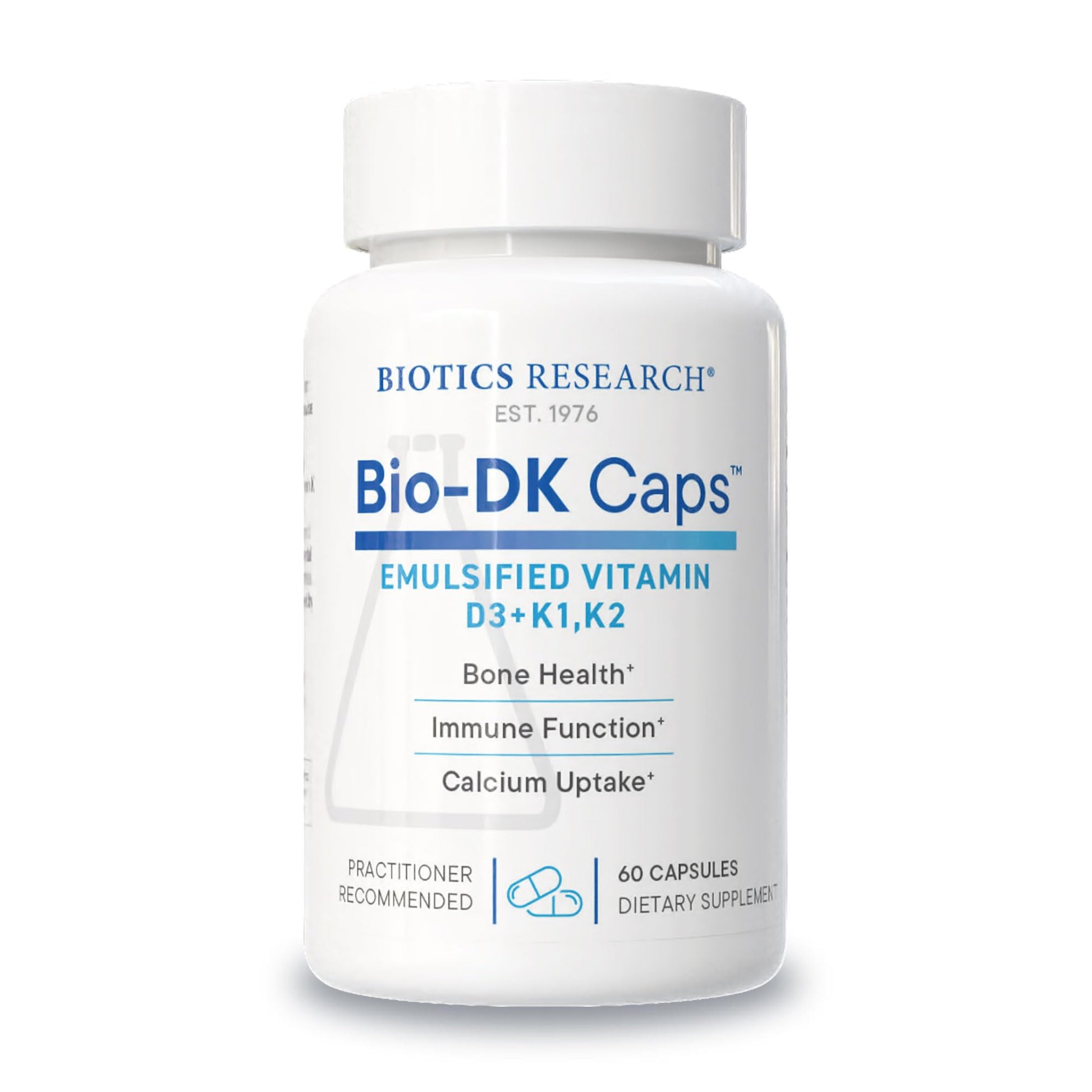 BIOTICS RESEARCH Bio-DK Caps Emulsified Vitamin D and K, Vitamin D3 125 mcg & Vitamin K (K1, K2) 550 mcg MK7, Vitamin D3 K2 K1, 60 Capsules