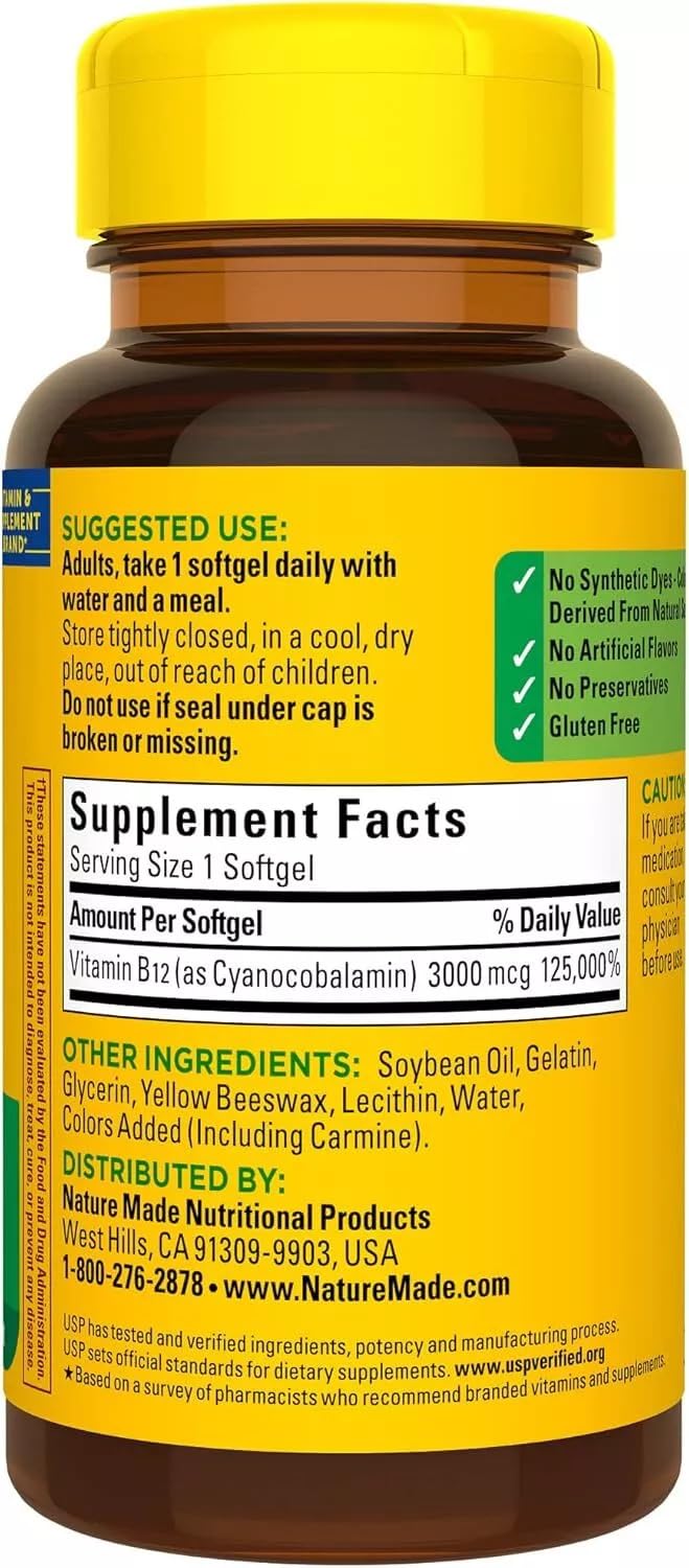 Nature Made Vitamin B-12 Softgels, 3000 mcg, 180 Softgels