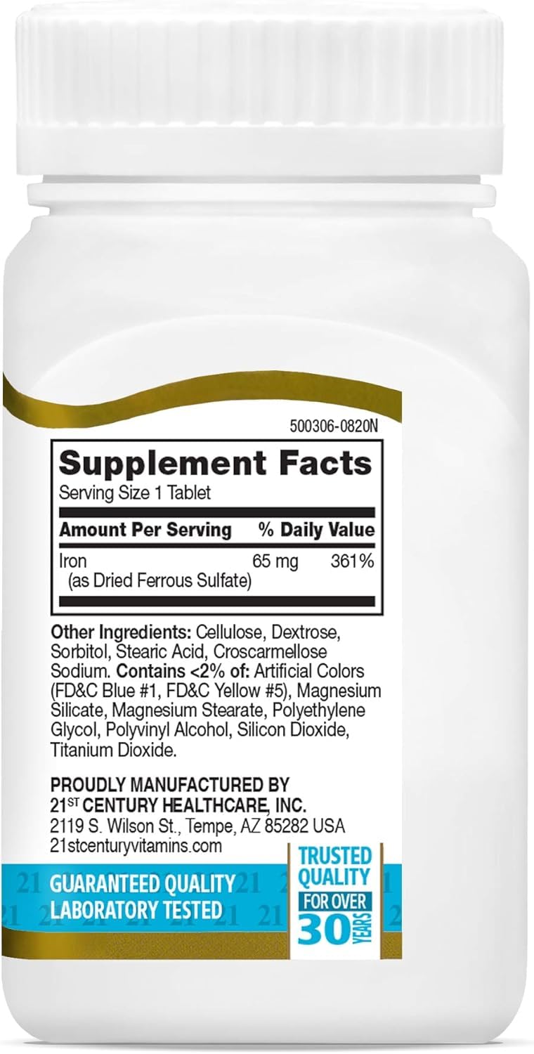 21st Century Iron 65 mg with Ferrous Sulfate 325 mg, 360 Tablets