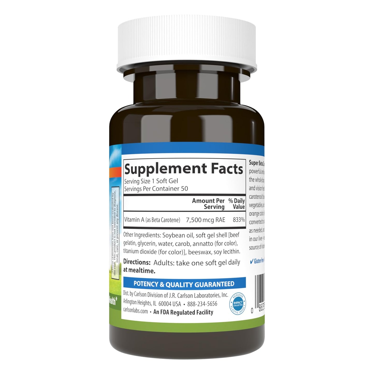 Carlson Super Beta Carotene-25,000 IU (7,500 mcg RAE) Softgel 50