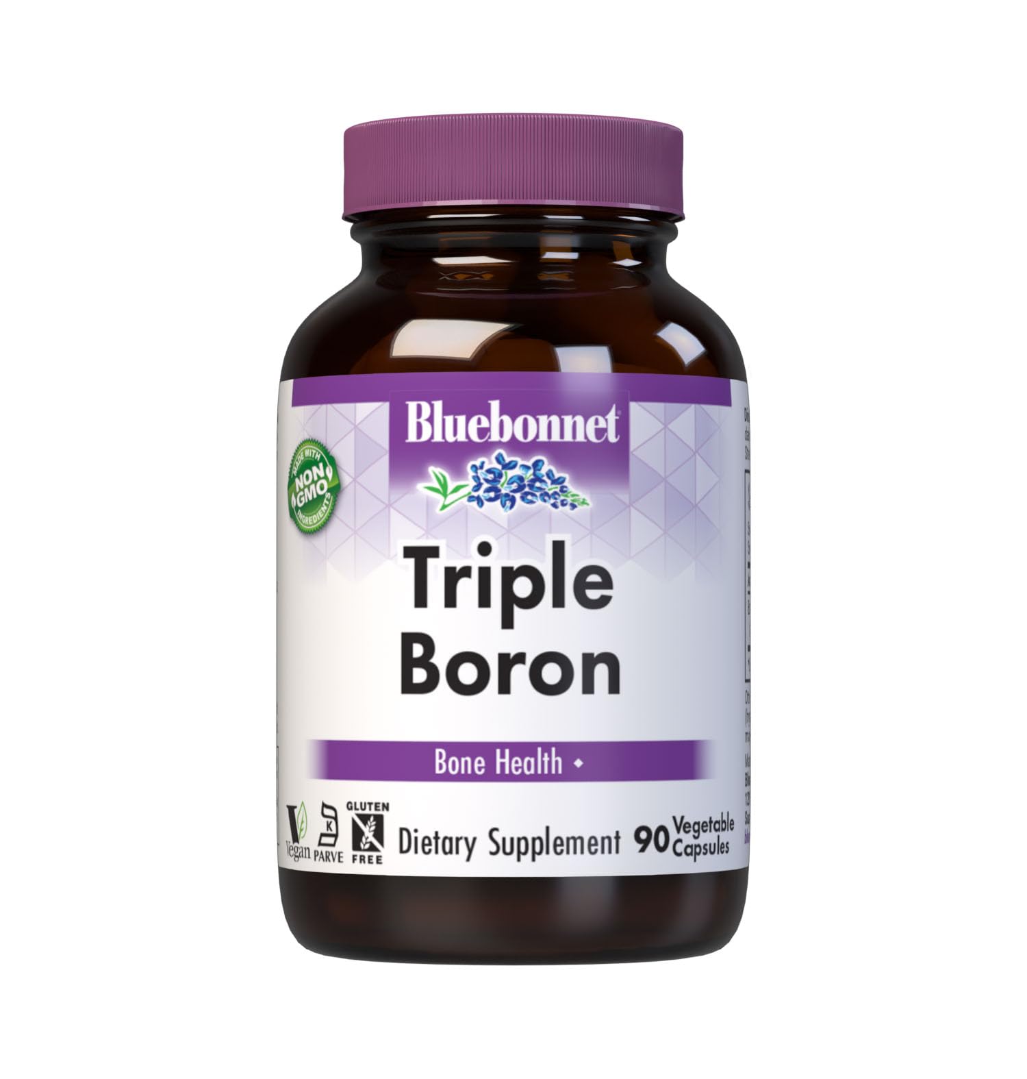 BlueBonnet Triple Boron 3 mg Trace Mineral Bone Support Boron Supplement for Men & Women with Citrate Aspartate & Glycinate, Vegan, Non-GMO, 90 Capsules