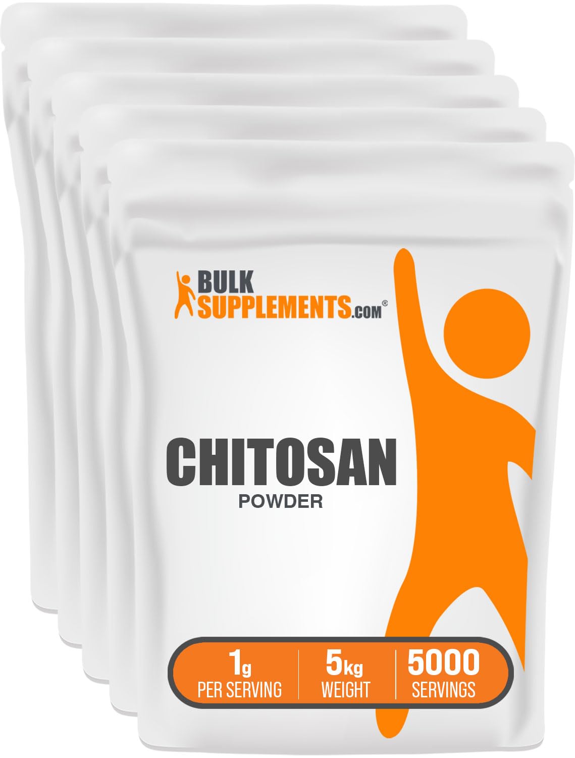 BulkSupplements Chitosan Powder, Fiber & Kidney Support Supplement, Gluten Free, Food Grade, 1g per Serving, 2.2 lb Pack of 5