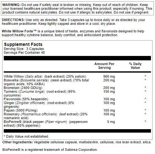 Nutra BioGenesis White Willow Forte Capsules 120