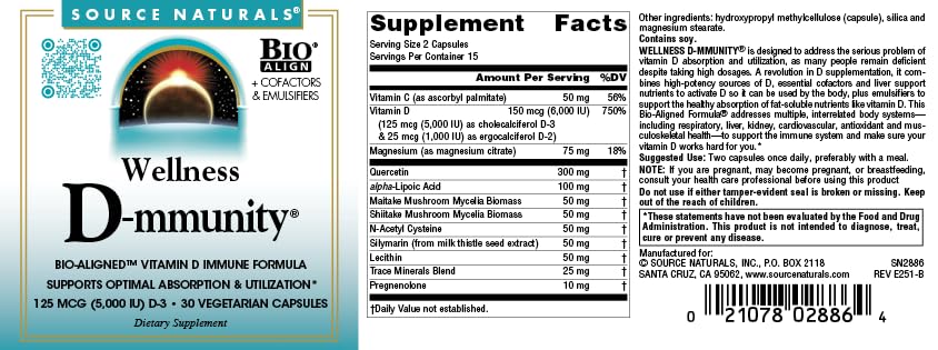 Source Naturals Wellness D-mmunity Bio-Aligned Vitamin D Immune Formula Capsules, 30 Capsules