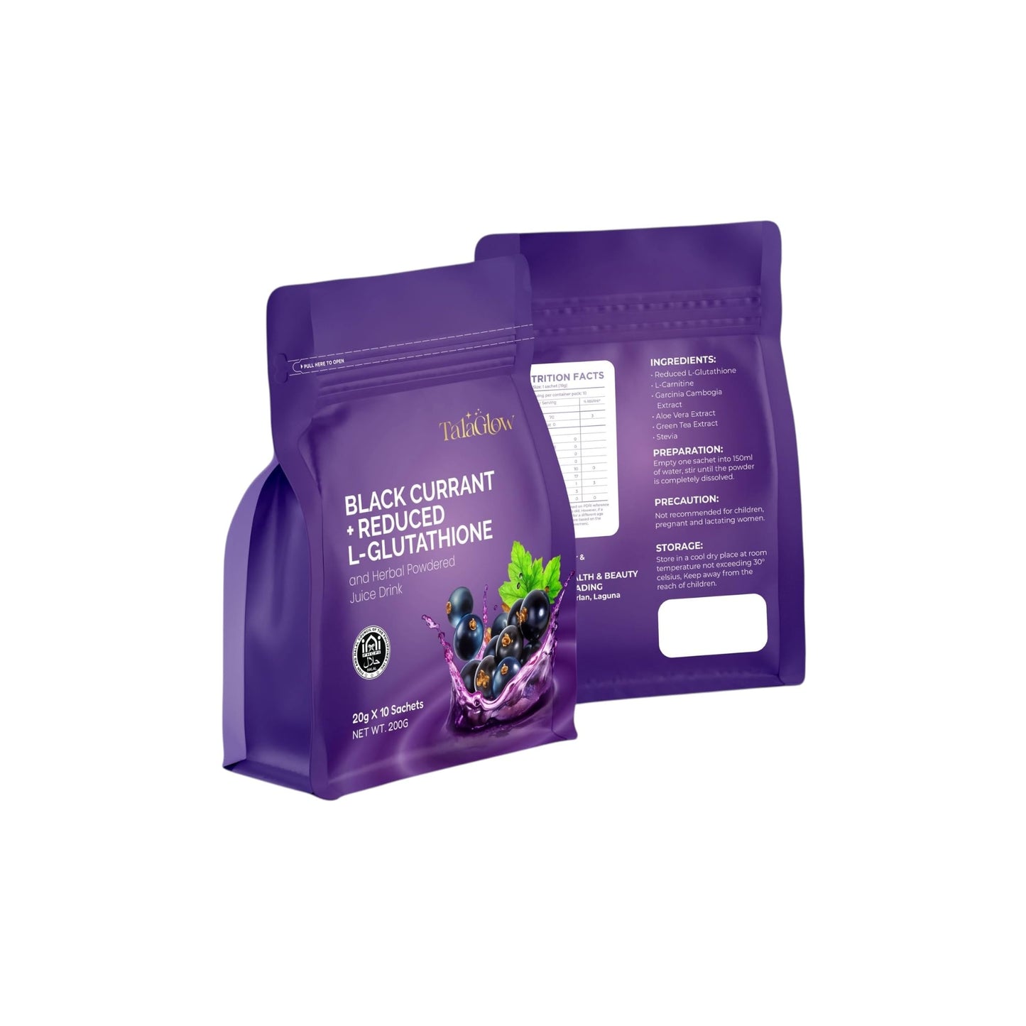 Tala Glow Black Currant + Reduced L-Glutathione and Herbal Powdered Juice Drink, Powder, 7 oz