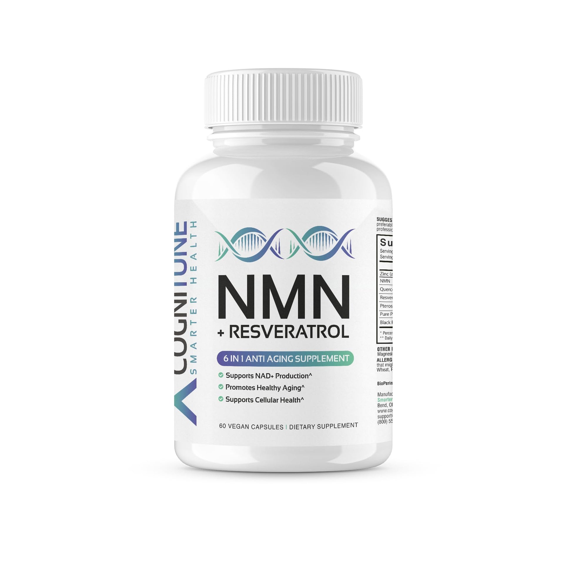 CogniTune NMN Supplement with Resveratrol, Quercetin & PQQ, 1115mg, 60 Capsules