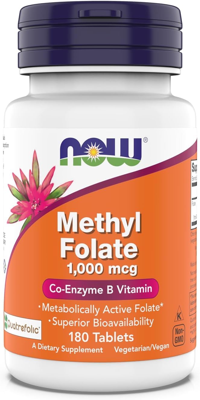 NOW Foods Methyl Folate 1,000 mcg, Metabolically Active Folate, Co-Enzyme B Vitamin, 180 Tablets