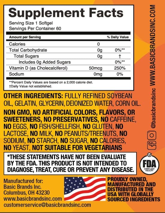 Basic Brands Happy Sunshine Vitamin D3 Softgel 60 Softgels