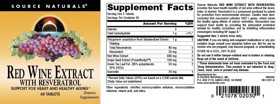 Source Naturals Red Wine Extract with Resveratrol, 60 Tablets