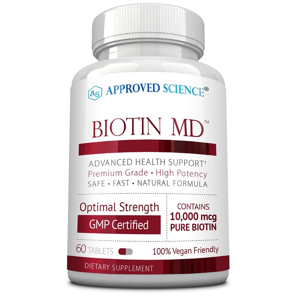Approved Science Biotin MD – Extra Strength Pure Biotin 10,000mcg for Improved Hair, Skin and Nail Health, 60 Tablets