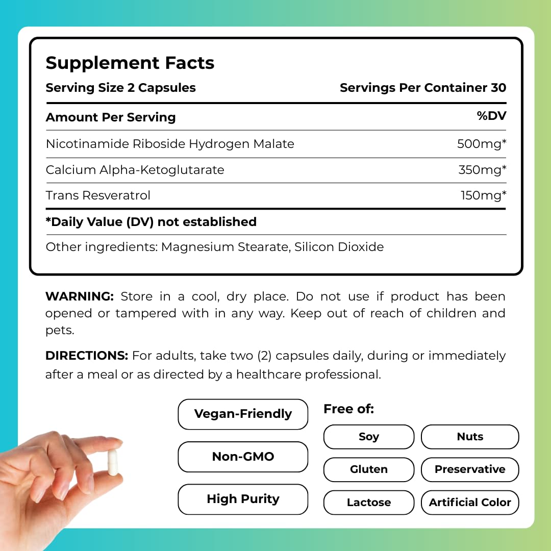 NATURENEWBORN NAD+ Supplement 1000mg with Ca-AKG and Resveratrol Capsules, 60 Count