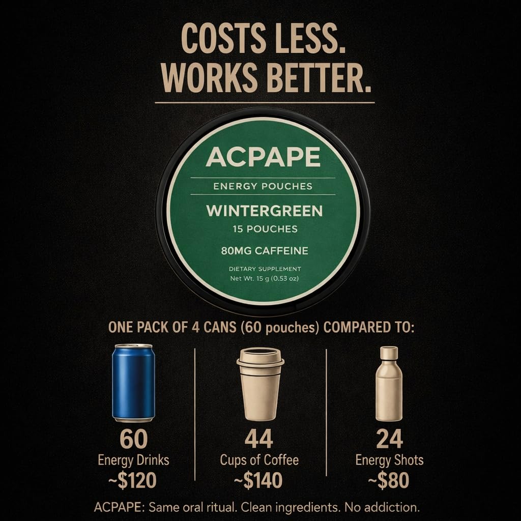 Acpape Caffeine Energy Wintergreen Pouches, 60 Pouches