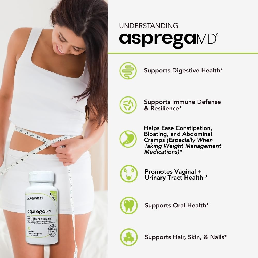 Scimera Bioscience Asprega Probiotic + Prebiotic Supplement Capsules, 60 Capsules