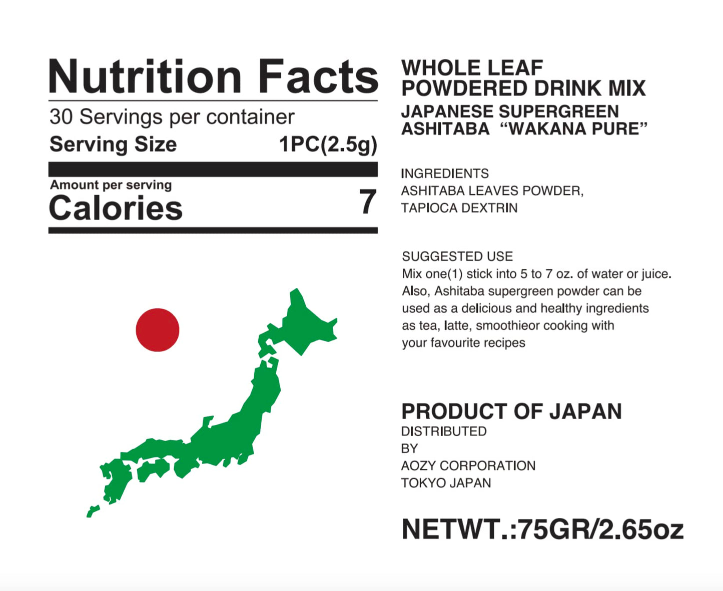 WAKANA Ashitaba Extract Powder, 2.65 g per packet, Pack of 30
