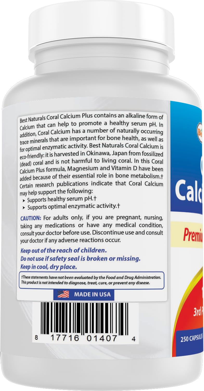 Best Naturals Coral Calcium Plus 1000 mg Capsules 250 Count