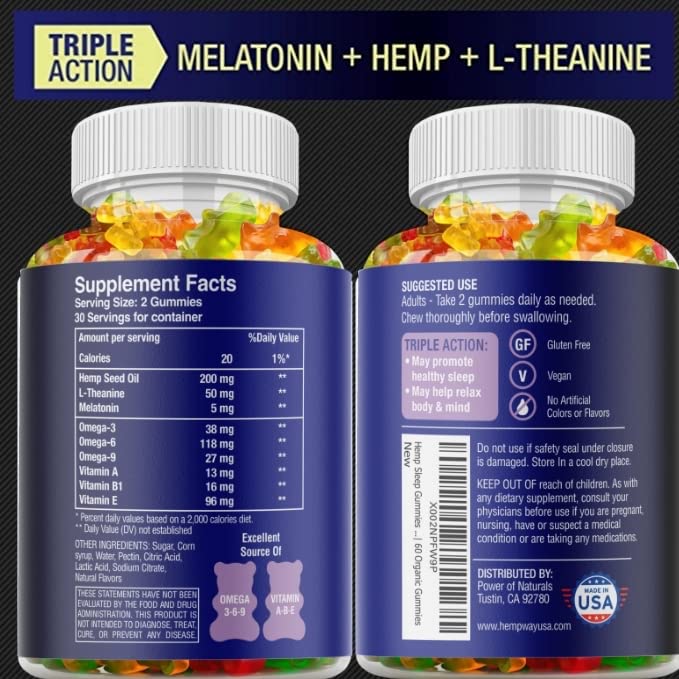 HEMPWAY Hemp Sleep Gummies Triple Action 60 Gummies