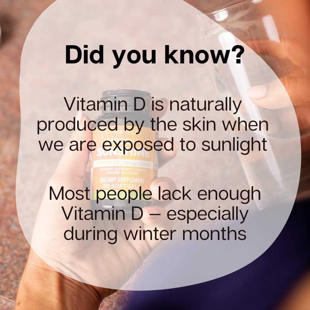 Basic Brands Happy Sunshine Vitamin D3 Softgels 2000IU, 30 Count