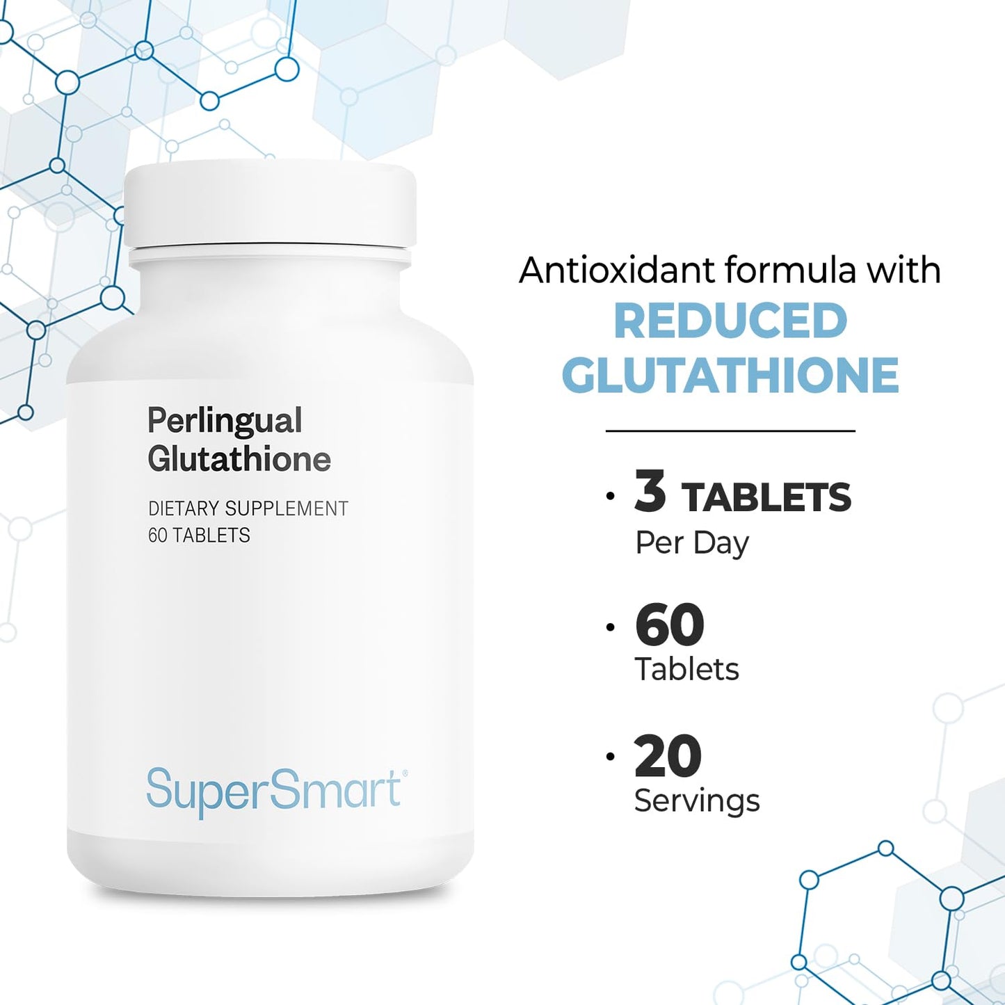 Supersmart Perlingual Glutathione (Easy Absorption) - Enhanced Reduced Glutathione with Vitamin C - Antioxidant Supplement, 90 Capsules