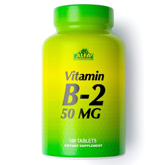 ALFA VITAMINS Vitamin B2 (Riboflavin) 50mg Tablet, 100 Count