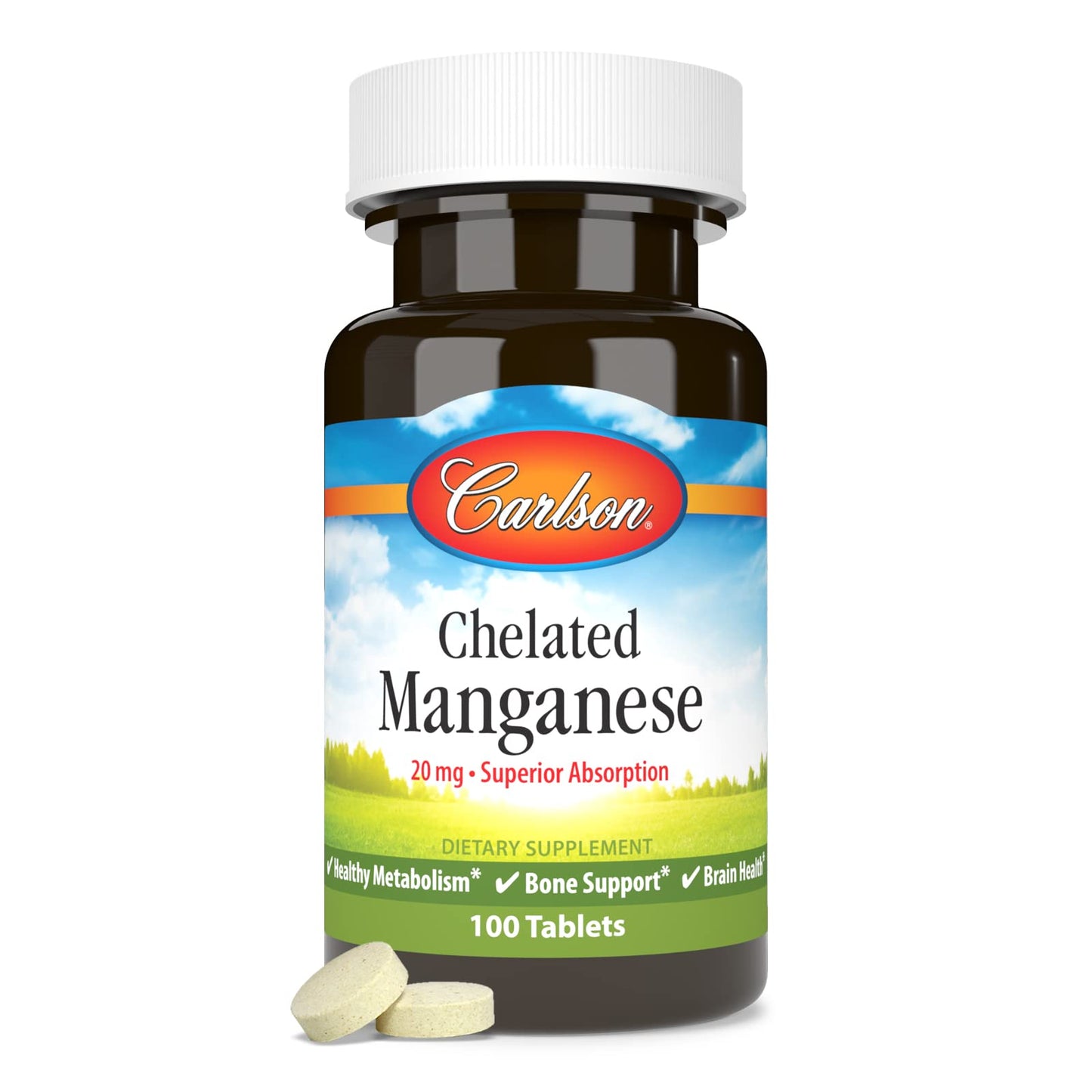 Carlson Chelated Manganese 20 mg Tablets, 100 Count