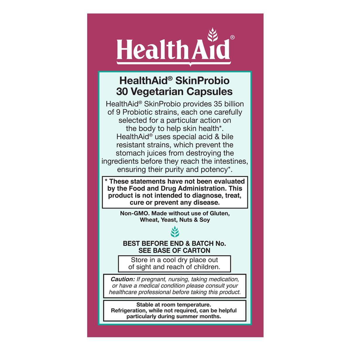 HealthAid SkinProbio Skin & Gut Probiotic Capsule, 30 Capsules