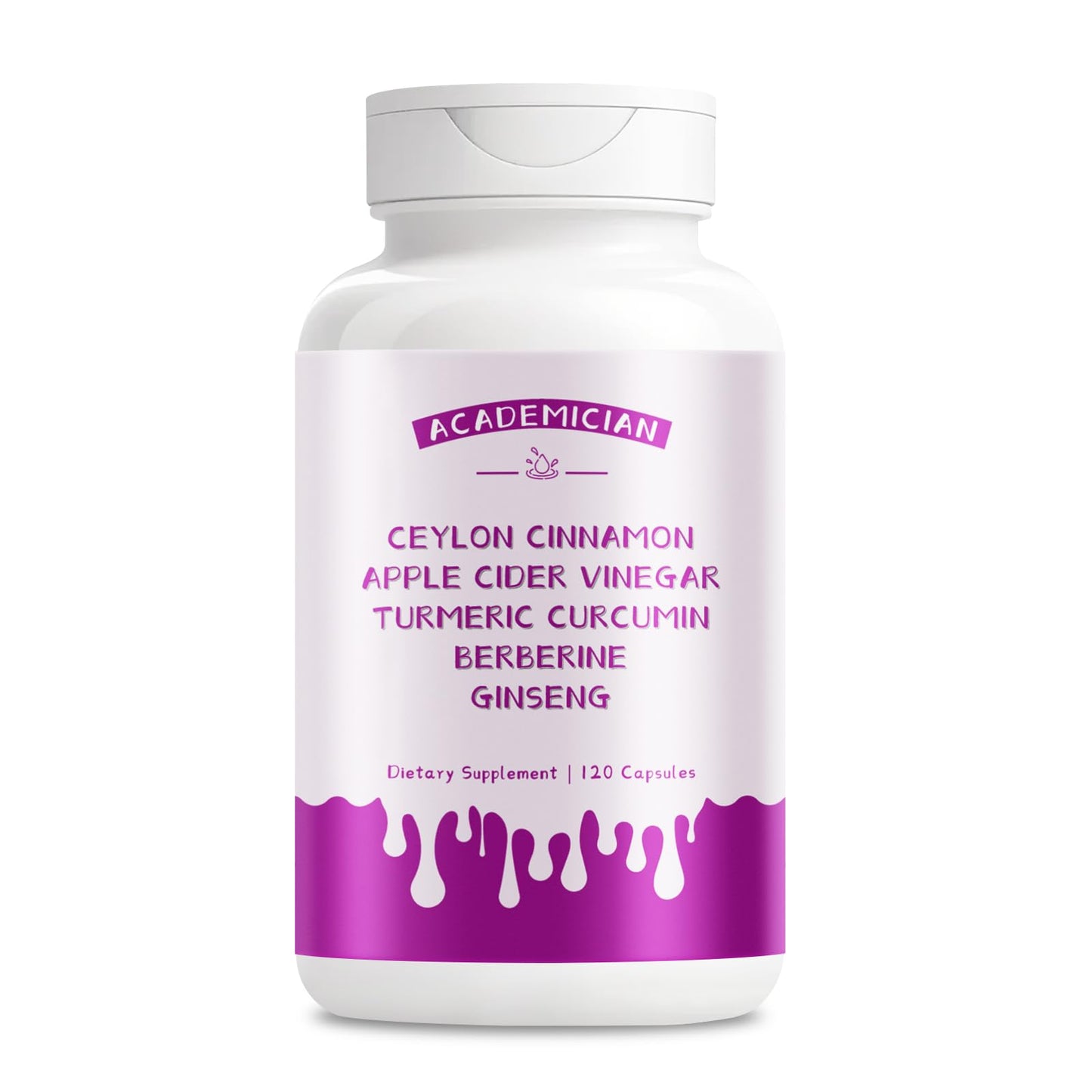 ACADEMICIAN Berberine Apple Cider Vinegar Turmeric Supplement with Ceylon Cinnamon Ginseng Bitter Melon Gymnema Fenugreek Milk Thistle Capsules 120