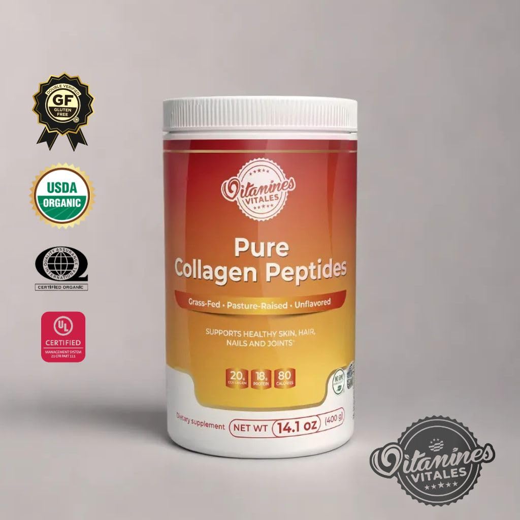 Vitamines Vitales Pure Collagen Peptides – Grass-Fed Hydrolyzed Collagen Powder, 14.1 Ounce