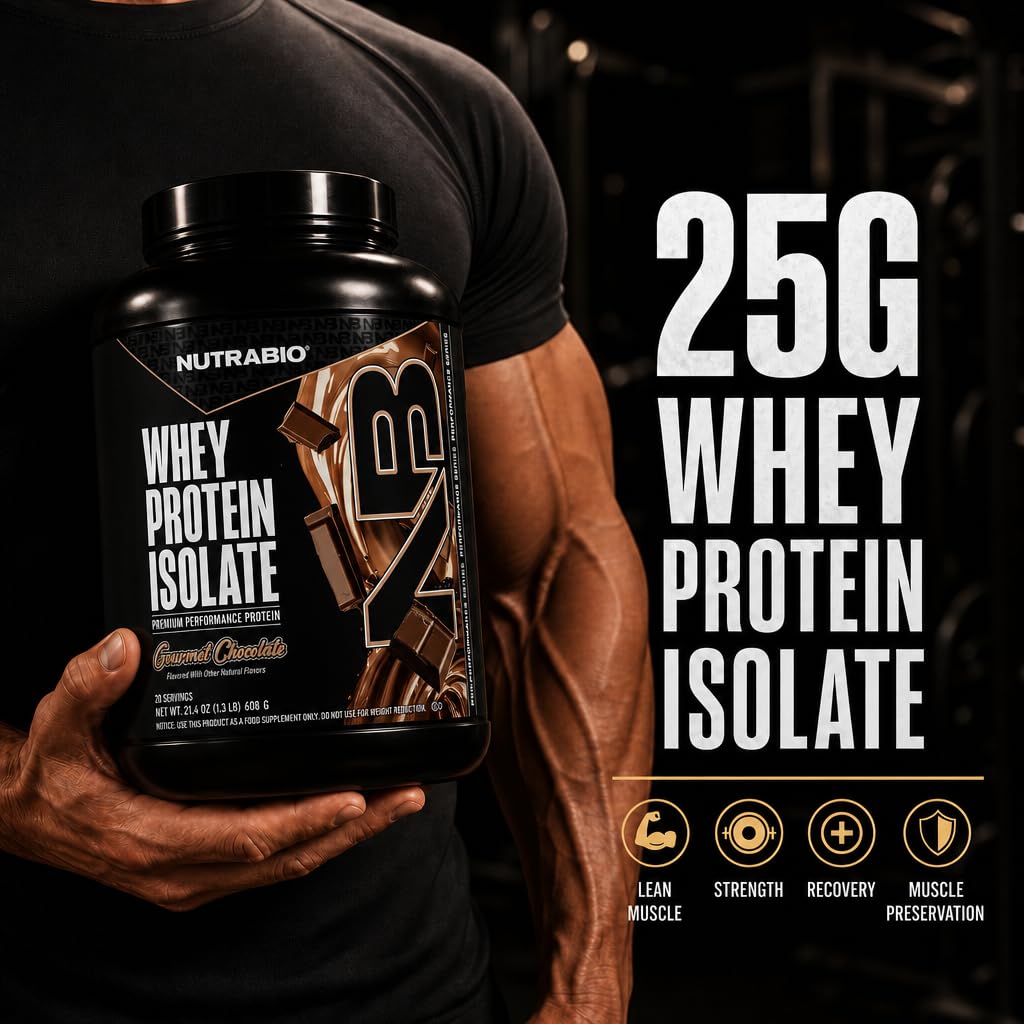 NutraBio 100% Whey Protein Isolate Protein Powder Gourmet Chocolate, 20 Servings