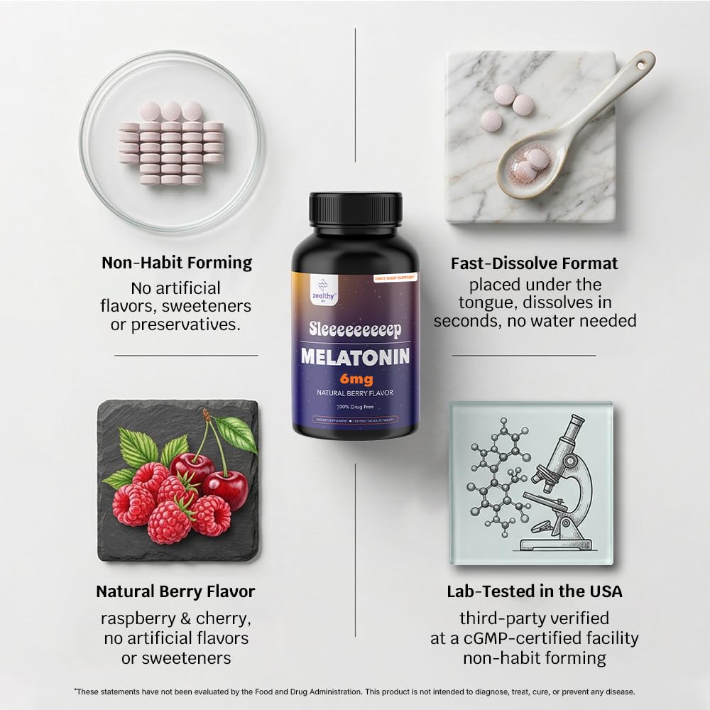Z Zealthy Life Melatonin Fast Dissolve 6mg Tablets, 100 Count